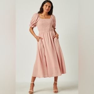 Pink Midi Dress NWT Short Sleeve Square Neck Maternity Friendly